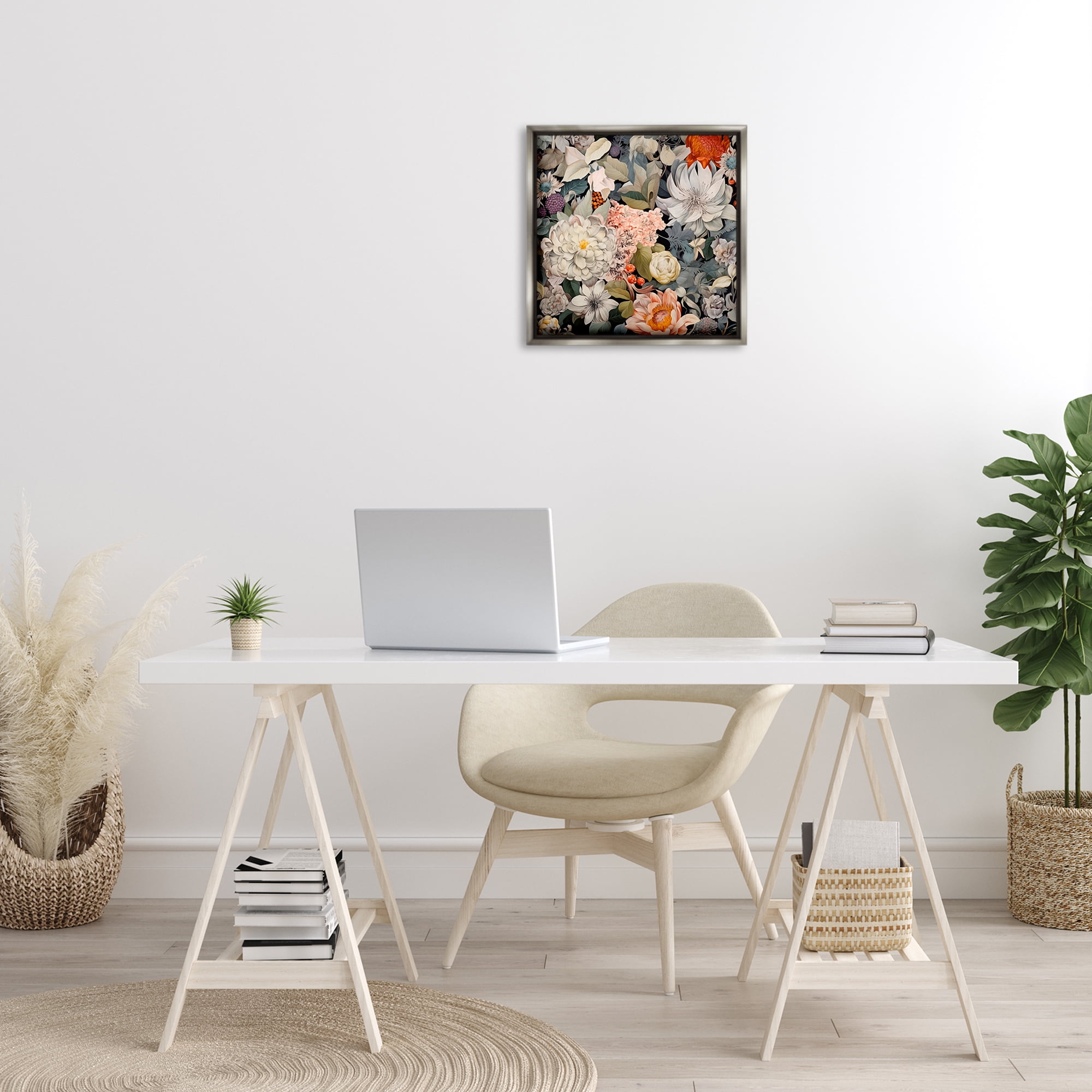 Stupell Industries Grey Mixed Botanicals Botanical & Floral Painting Gray Floater Framed Art Print Wall Art, 18 x 18