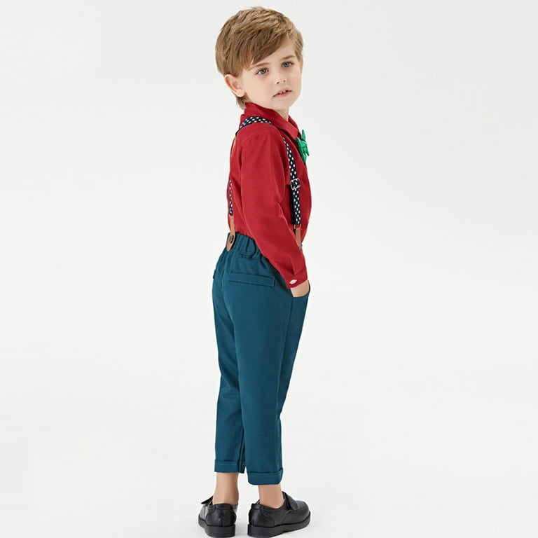 Daqian Toddler Boys Clothes Clearance Newborn Clothes Autumn Winter Boys Long Sleeve Suspender Trousers Set Boys Sling Gentleman Clothes formal Dress
