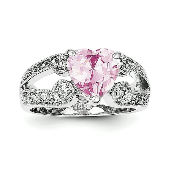 Sterling Silver 0.3IN Pink and Clear CZ Heart Ring (0.3IN x 0.1IN )