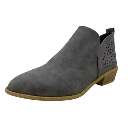Zshosam Women s Ankle Boots Low Heels Cutout Booties+Perforated Shoes(Grey 37)
