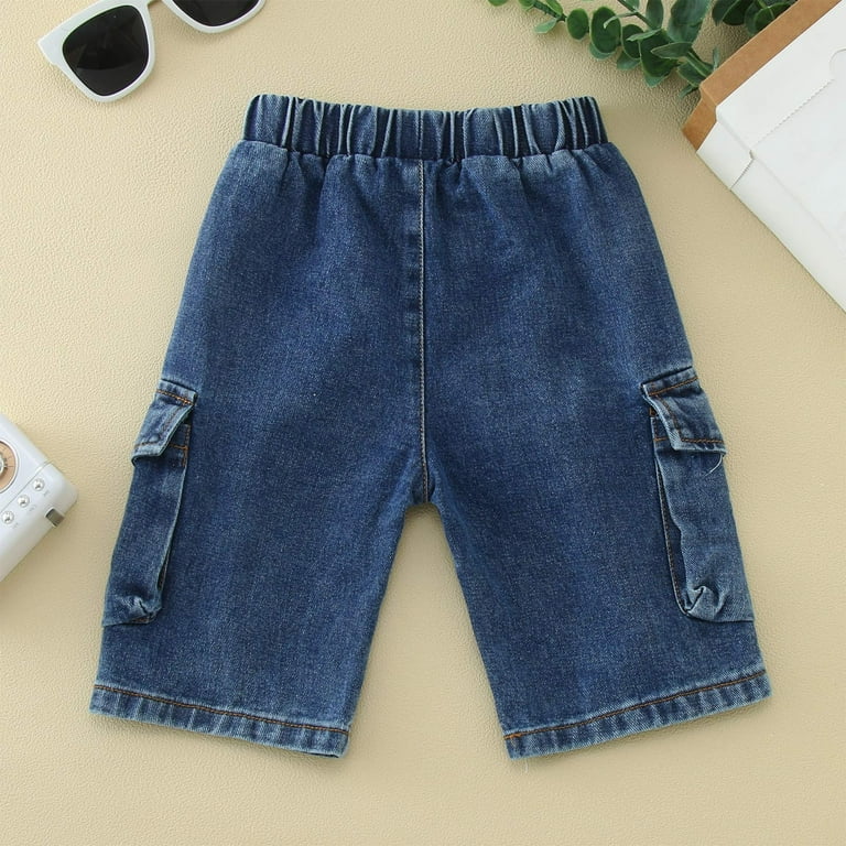  YJBQ Boys Classic Denim Shorts with Elastic Waist and