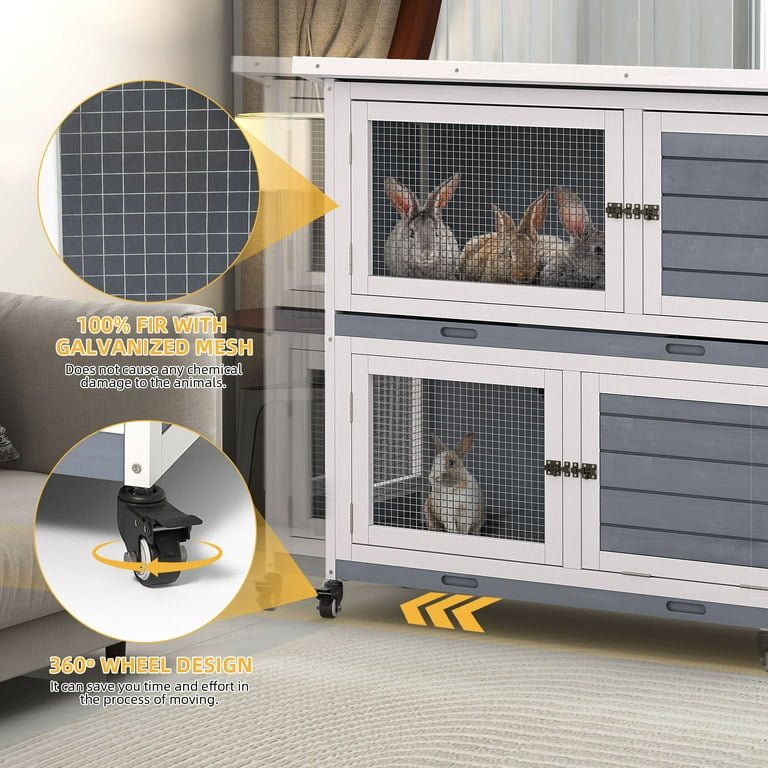 DWVO Rabbit Hutch Bunny Cage Indoor Outdoor with Removable Tray and Wheels Walmart