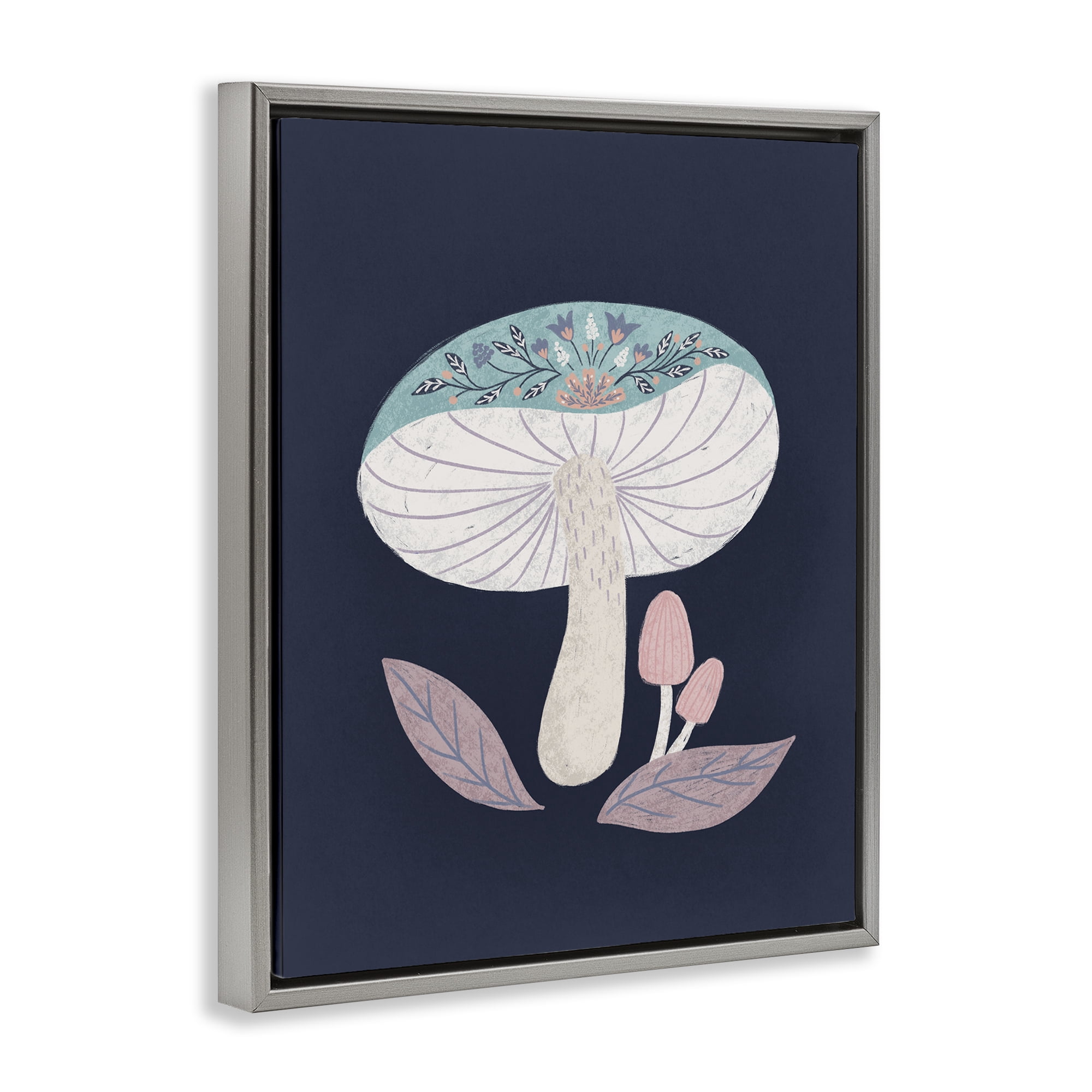 Stupell Industries Floral Cottage Mushroom Gray Framed Floater Canvas Wall Art, design by Metka Hiti