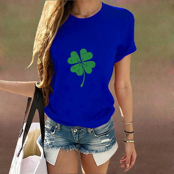 kayannuo Short Sleeve Shirts for Women Women Casual St. Patrick's Day Printed Cotton Short Sleeve T-Shirt Tops Tees
