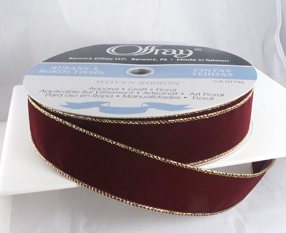 Wired Burgundy Velvet with Gold Edge Christmas Ribbon 2 1/2" #40 - 50 Yards