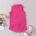 thumbnail image 5 of Edvintorg 4-8Years Summer Kids Clothes Girls Solid Color Sleeveless Turn Down Collar Button Jacket + Halter Top + Shorts Three-Piece Set School Girl Outfit for Kids, 5 of 5