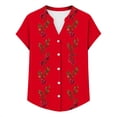 thumbnail image 5 of YUGYXL Button Down Shirts for Women Cap Sleeve Floral Printed Tops V Neck Henley Blouse Business Casual Outfits for Daily Red Tops XL, 5 of 5