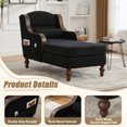 thumbnail image 5 of Chaise Lounge Chair Indoor with Wood Armrest, 53.5" Oversized Couch Reading Chairs with Wood Legs and 2 Side Pockets, Chenille Upholstered Lazy Sleeper Armchair for Living Room, Bedroom, Black, 5 of 6