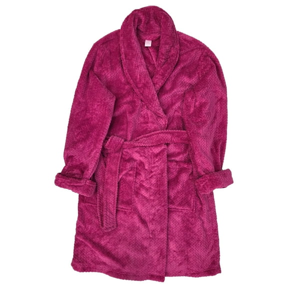 Womens Plush Fuchsia Fleece Long Bathrobe House Coat Bath Robe Large
