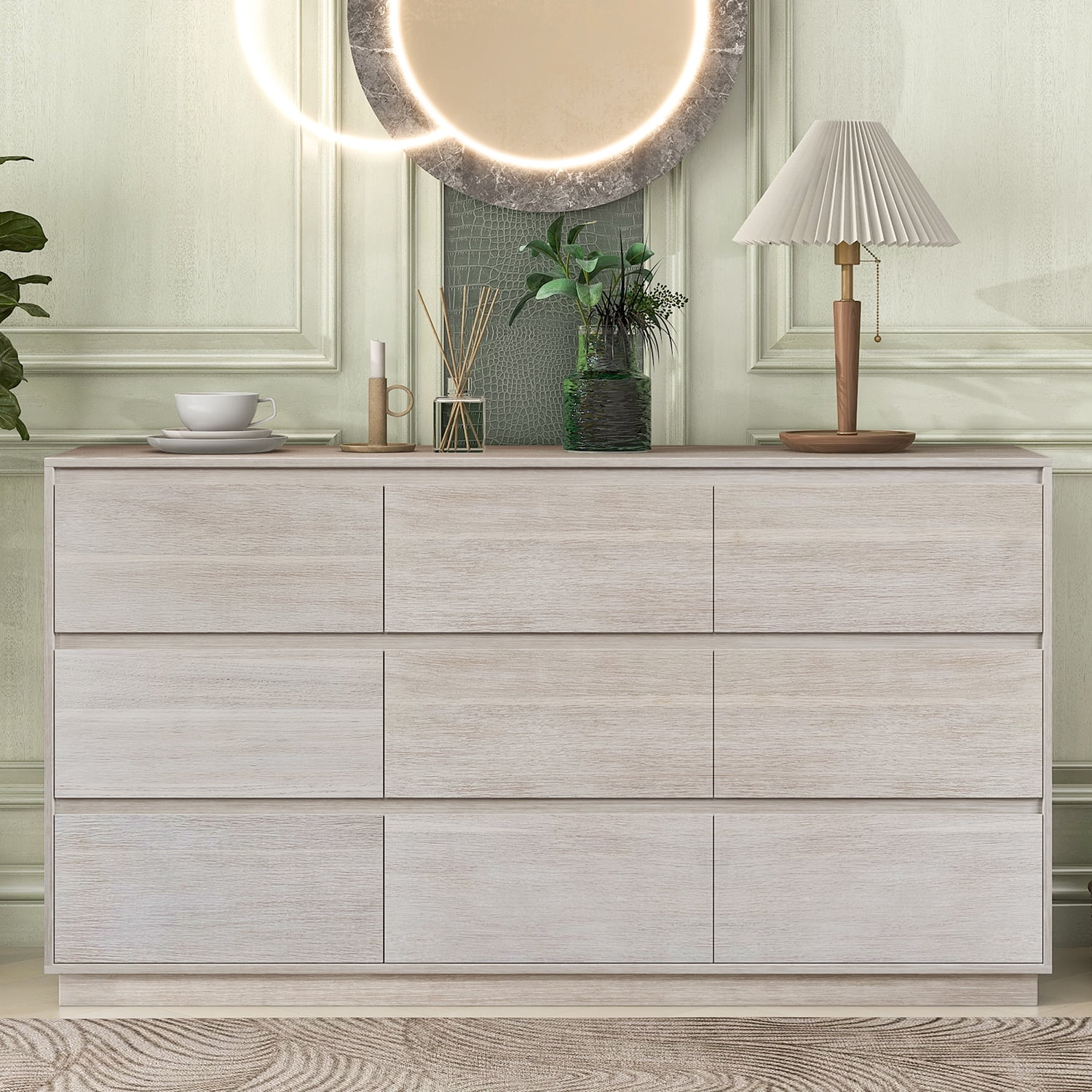 Kadyn 9 Double Dresser, Soild Wood Storage Dresser with Drawer, Modern Style Horizontal Dresser for Bedroom, Stone Gray Kadyn 9 Double Dresser, Soild Wood Storage Dresser with Drawer, Modern Style Horizontal Dresser for Bedroom, Stone Gray
