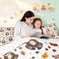 thumbnail image 4 of Manfei Cartoon Autumn Bear King Size Comforter Sets, Fall Pine Cone Leaf Comforters King Size, White Tan, Reversible, 3pcs, 1 Comforter and 2 Pillowcases, 4 of 7