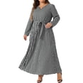 thumbnail image 1 of GRACE & GRANDEUR Women's Plus Size Notched V Neck Long Sleeve Dress a Line Maxi Tie Waist Dresses Casual Work Elegant, 1 of 1