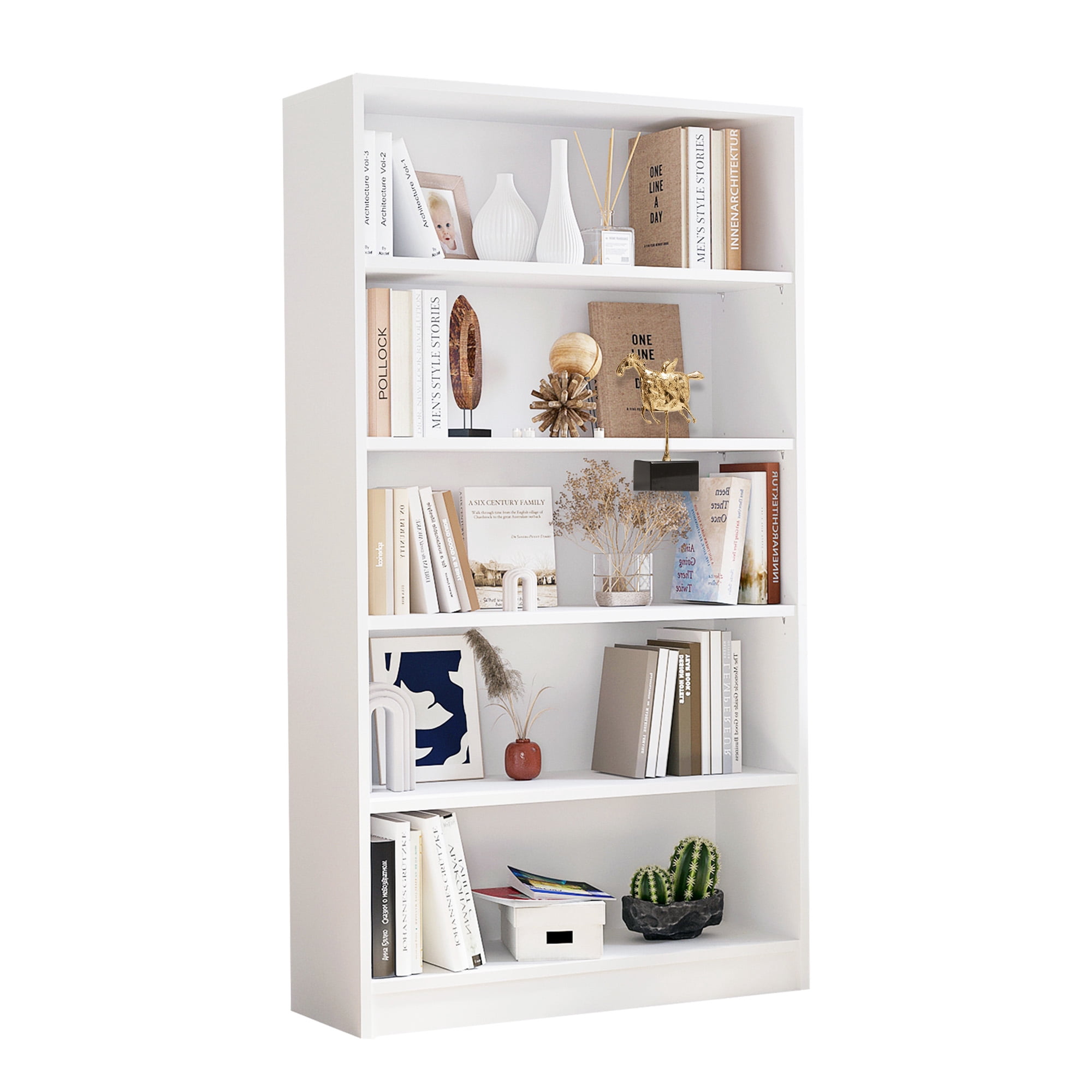 MAYEERTY 5-Shelf Wood Bookcase, 60" Tall, for Bedroom, White