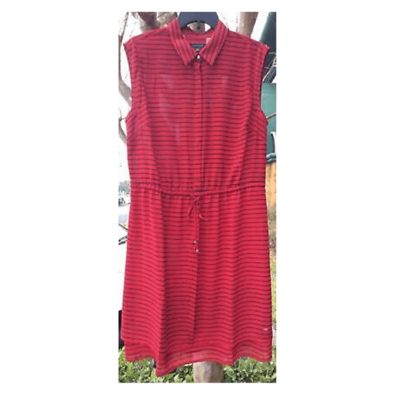 Tommy Hilfiger Striped Polyester Sleeveless Collared Dress, XL