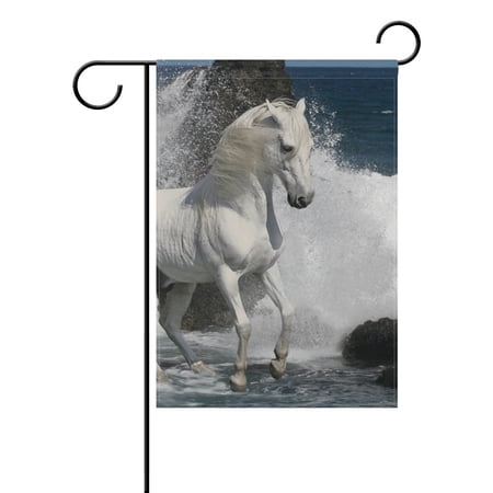 POPCreation White Horse In The Waves Polyester Garden Flag Outdoor Flag Home Party Garden Decor 12x18 inches