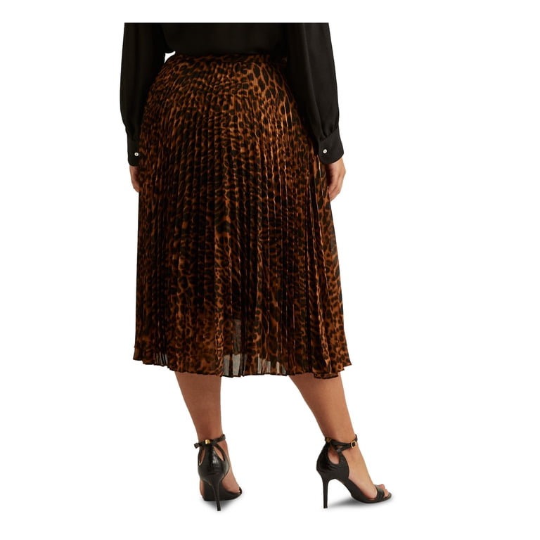 RALPH LAUREN Womens Black Zippered Lined Animal Print Midi  