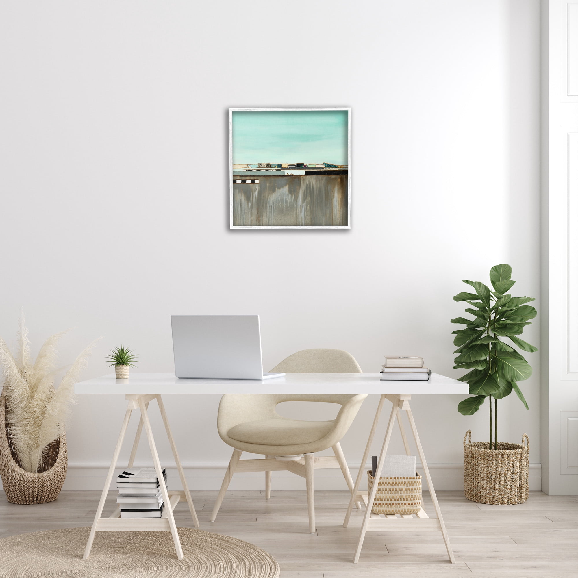 Stupell Industries Unique Urban Landscape Collage Abstract Painting White Framed Art Print Wall Art, 24 x 24