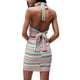 thumbnail image 5 of TRKIYQC Vestido de fiesta con cuello halter para mujer, tejido de gofres a rayas de corte bajo sin mangas Bodycon de una pieza para damas, marrón/azul TRKIYQC casual, 5 of 9