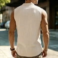 thumbnail image 7 of hotojiny Men's Linen Henley T-Shirt Sleeveless Half Buttons Casual Beach T-Shirts with Pocket Fashion Travel Muscle Fit Tops, 7 of 7