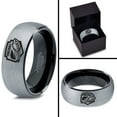 thumbnail image 4 of Tungsten Football Players Band Ring 8mm Men Women Comfort Fit Black Dome Brushed Gray Polished, 4 of 4