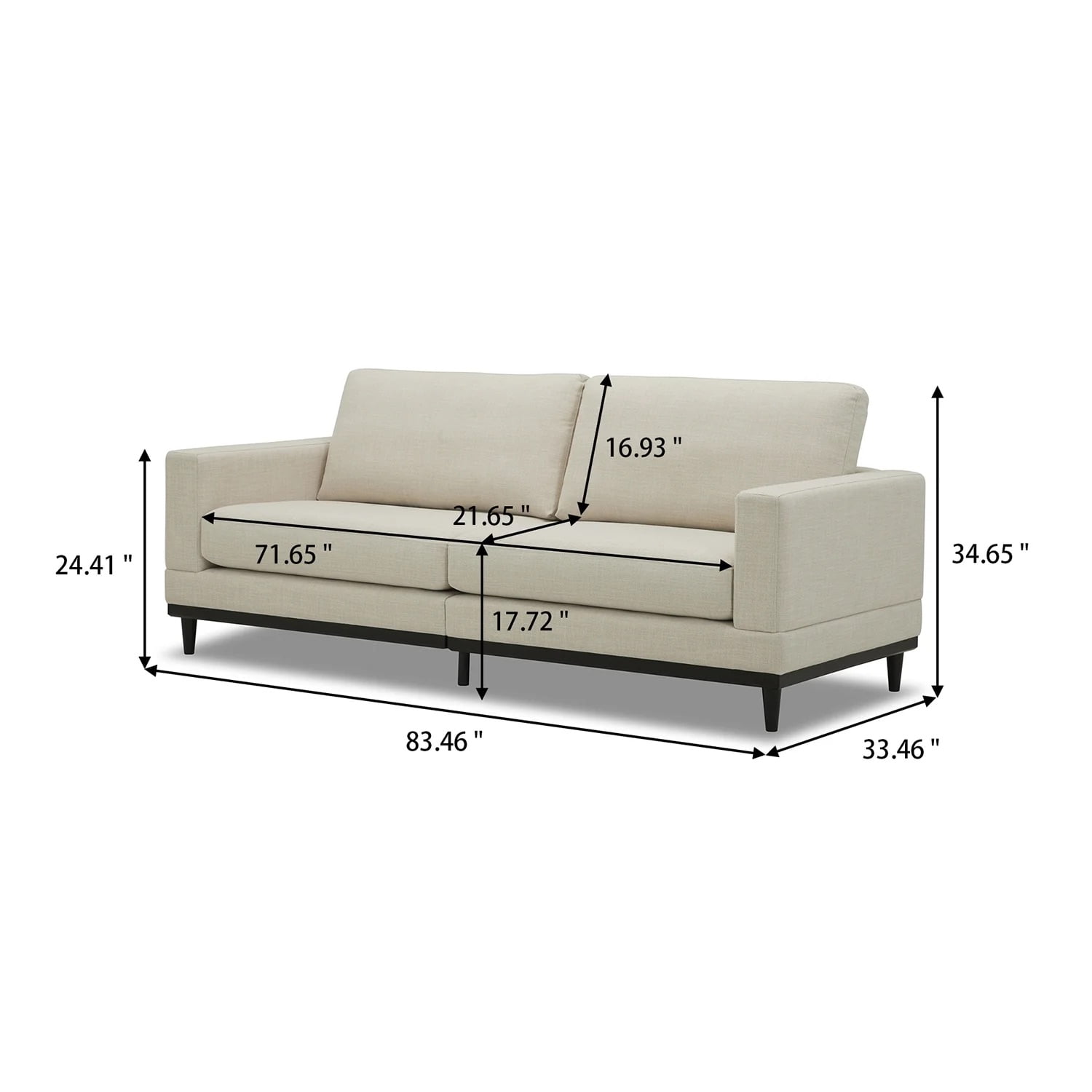 Better Homes & Gardens Springwood Wood Frame 83.46" Couch, Cream Linen, Black Woodbase Finish
