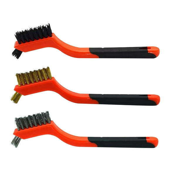 Wire Brushes for Cleaning Double-Headed Two-Color Cooktop Steel Wire Brush Three-Piece Set Stainless Steel Rubber-Coated Cleaning Brush 3Pcs Copper Wire Nylon Wire Rust Removal Brush