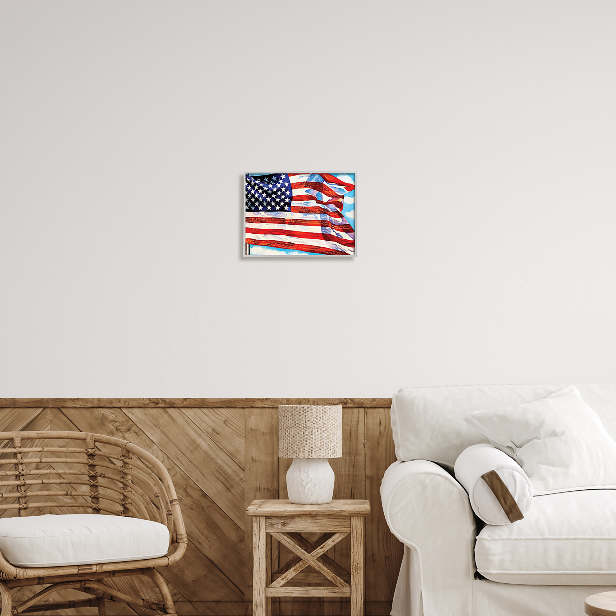 Stupell Industries Windblown American Flag Inspirational Painting Gray Framed Art Print Wall Art, 14 x 11