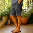 thumbnail image 2 of Womens Lightweight Breathable Knee Length Shorts Casual Vacation Elastic Waist Pleated Pocket Trousers Spring Summer Basic Capris Gray M, 2 of 6