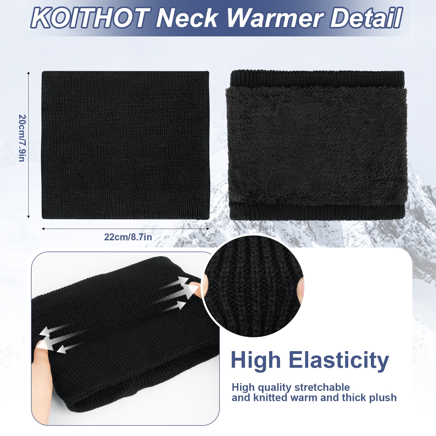 KOITHOT 3 Pcs Winter Beanie Hat with Ear Flaps Knitted Neck Warmer Touchscreen Gloves Set for Men Black