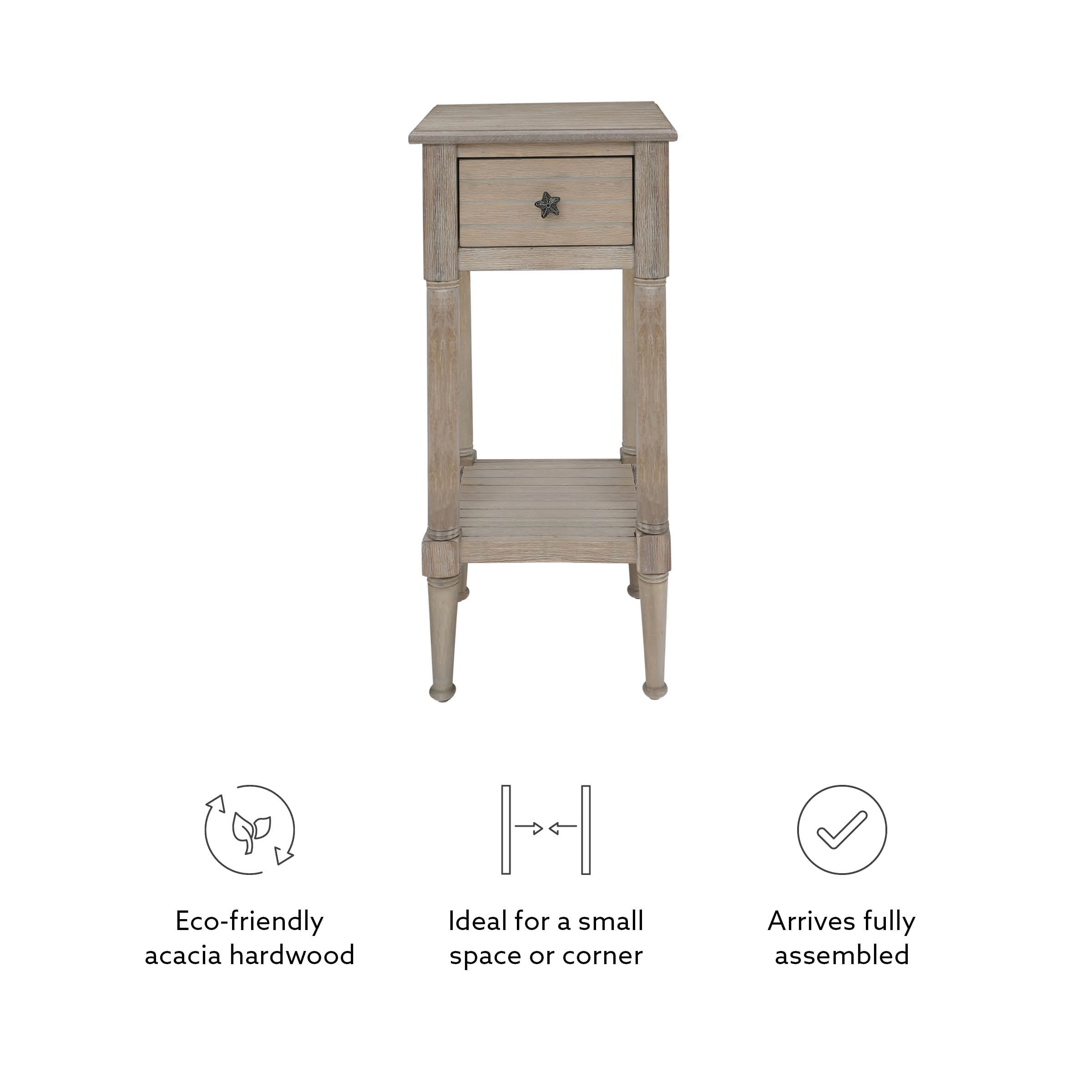 Linon Athalee Single Drawer Indoor Accent Side Table with Shelf, 29.5" Tall, Natural