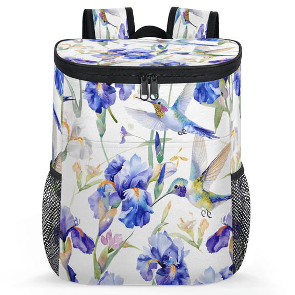 Jiaoprinted Hummingbirds Leakproof Cooler Backpack, Blue Phalaenopsis Insulated Backpack Cooler for Outdoor