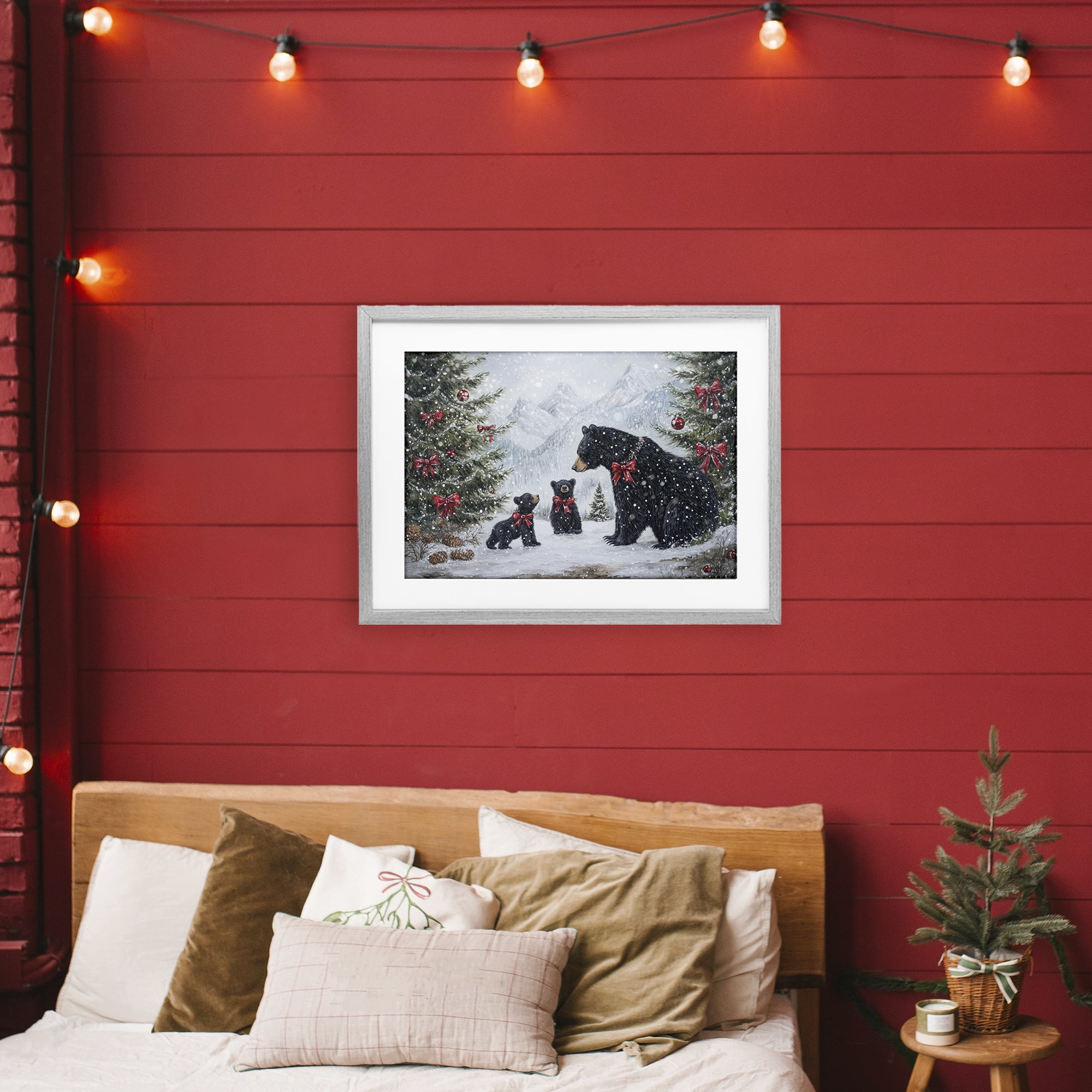 Stupell Industries Christmas Black Bears Gray Framed Print Under Glass, design by Tina LeCour