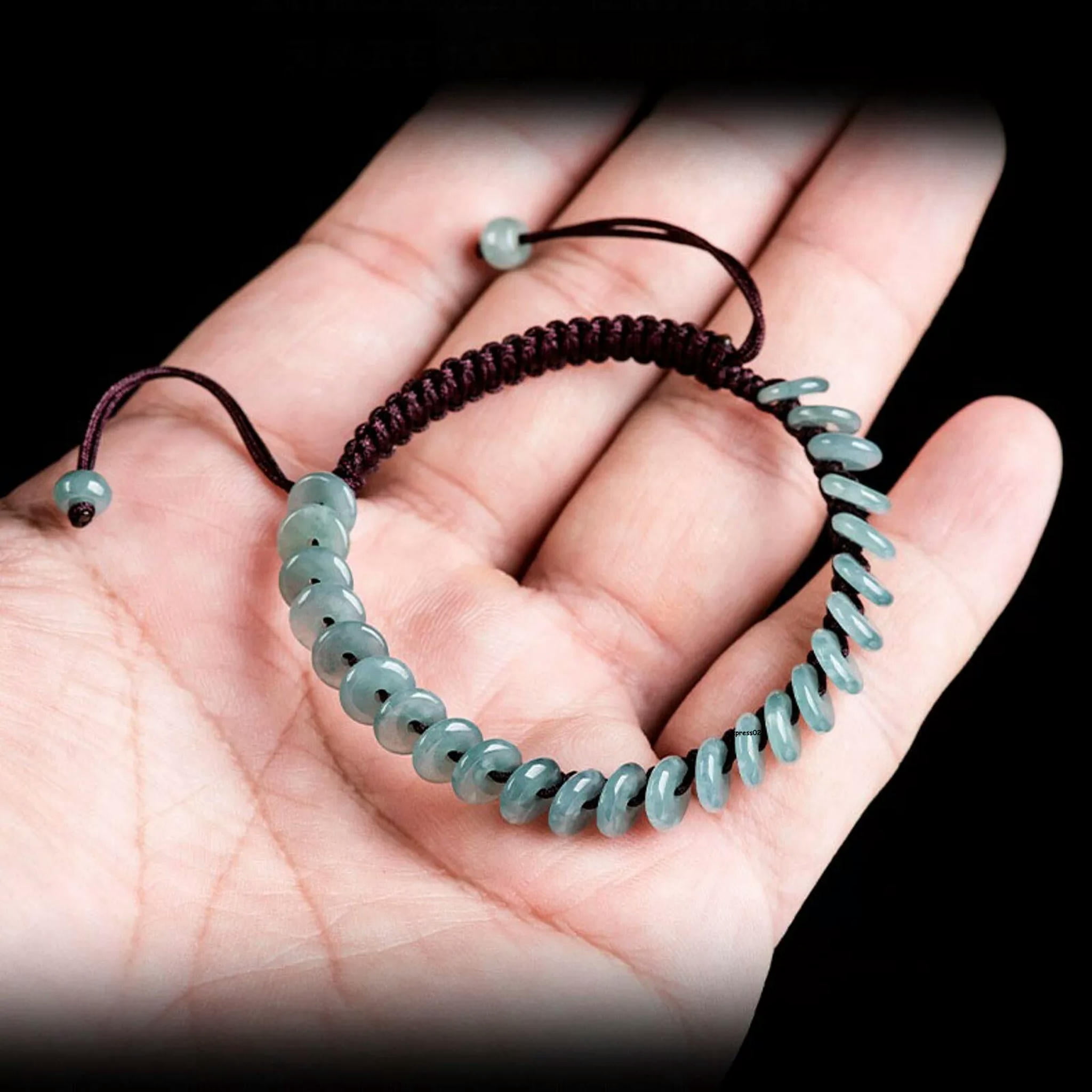 HOOUN Natural Grade A Jade Jadeite Women Round Buckle Beads String Braided Bracelet