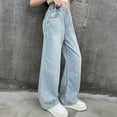 thumbnail image 6 of TOWED22 Girls Jeans Embroidery High Elastic Waist Denim Pants with Pockets Y2K Trendy Tween Streetwear,Blue,6-7 Y, 6 of 8
