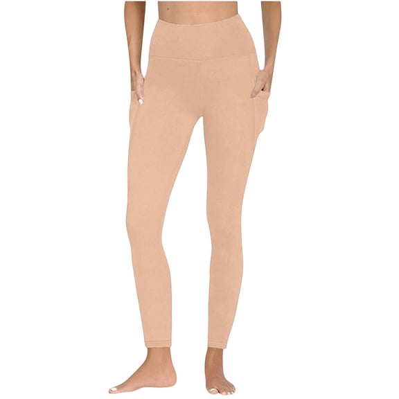 Qyadh Leggings with Pockets for Women High Waisted Workout Gym Athletic Belly Control Yoga Pants(Pink,X-Large)