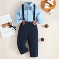 thumbnail image 2 of Bysome Toddler Boys Outfit Set Baby Formal Bow Tie Long Sleeve Shirt Suspenders Pants Two Piece Suit Gentleman Clothes Long Sleeve Crew Neck Boys Clothing Set Light Blue Size 9-12 Months, 2 of 9