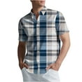 thumbnail image 2 of Handshe Mens Button Up Shirts Short Sleeve Plaid Printed Lapel Dress Shirt Vintage Classic Bowling T-Shirts, 2 of 6