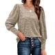 thumbnail image 1 of Top de manga larga abombada para mujer, camiseta de manga larga informal holgada y transpirable suave con cuello redondo y manga larga para otoño e invierno, color tostado claro S, 1 of 5
