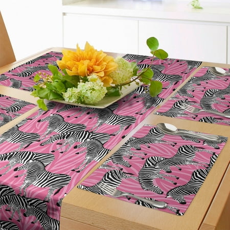 

Pink Zebra Table Runner & Placemats Zebras Pattern Wild Animal Hippie Indie Tropical Tones Pastel Set for Dining Table Decor Placemat 4 pcs + Runner 12 x90 White Black Pink by Ambesonne