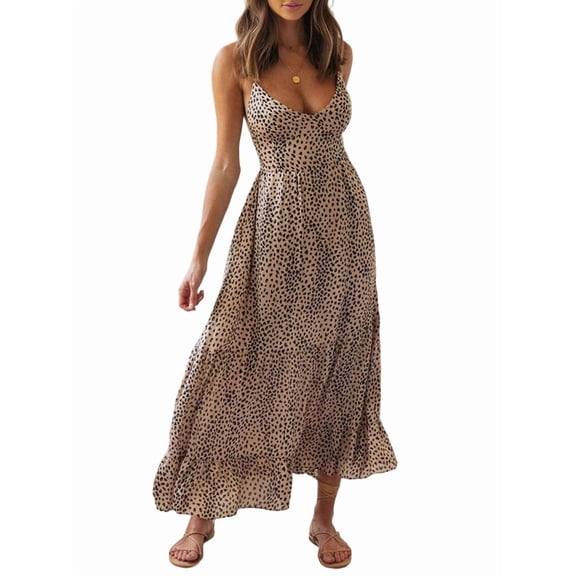 Women'S V-Neck Backless Tie Strap Maxi Dress Fashion Flared Skirt Elegant Evening Gown As Shown S