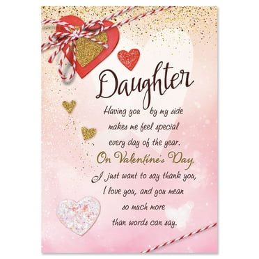 Heart On A String Pink Valentines Greeting Card - Daughter, Large 5" x 7"