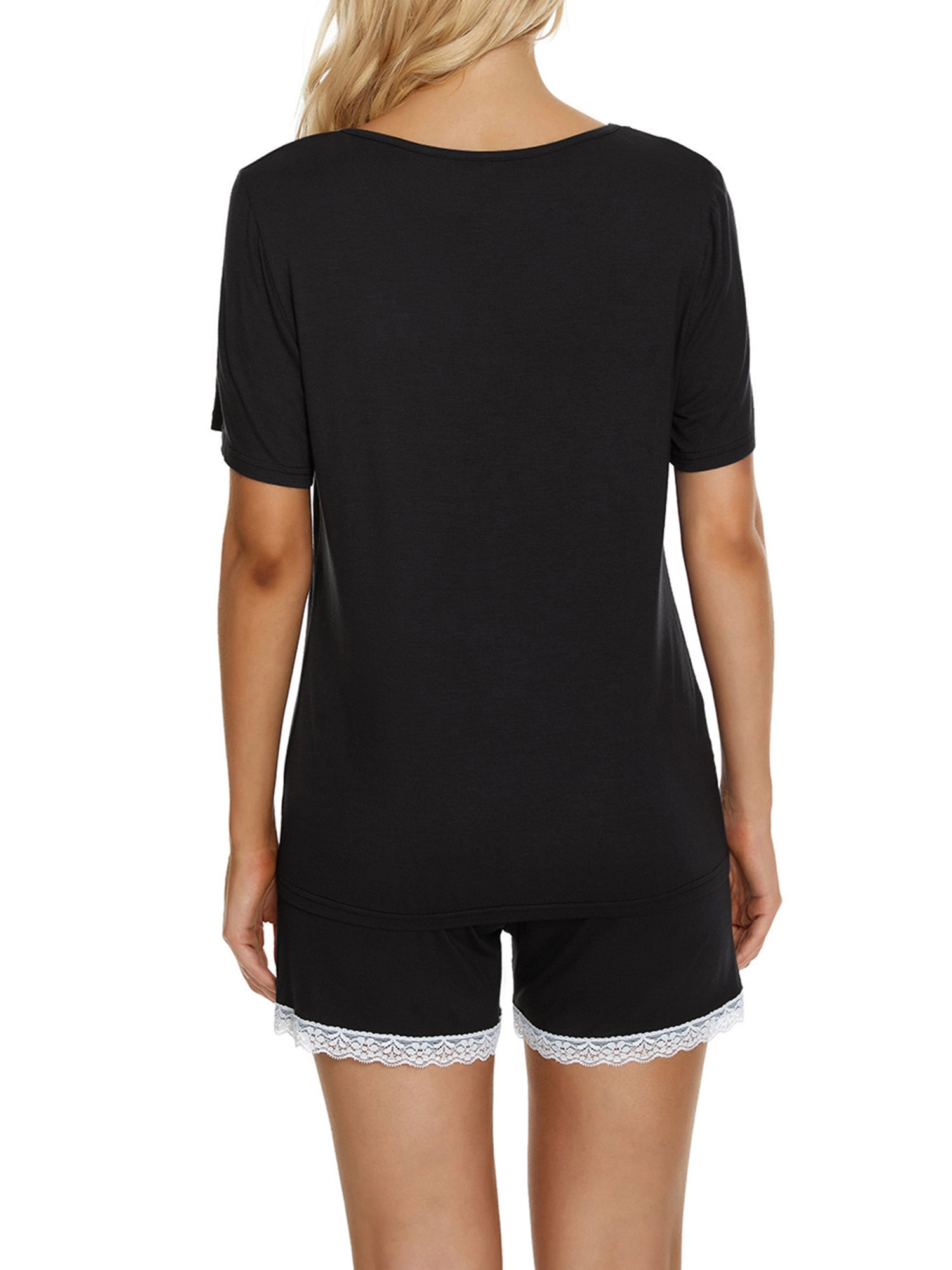 Unique Bargains Women's Sleepwear Lounge Soft Nightwear with Pockets Pajama Set S Black