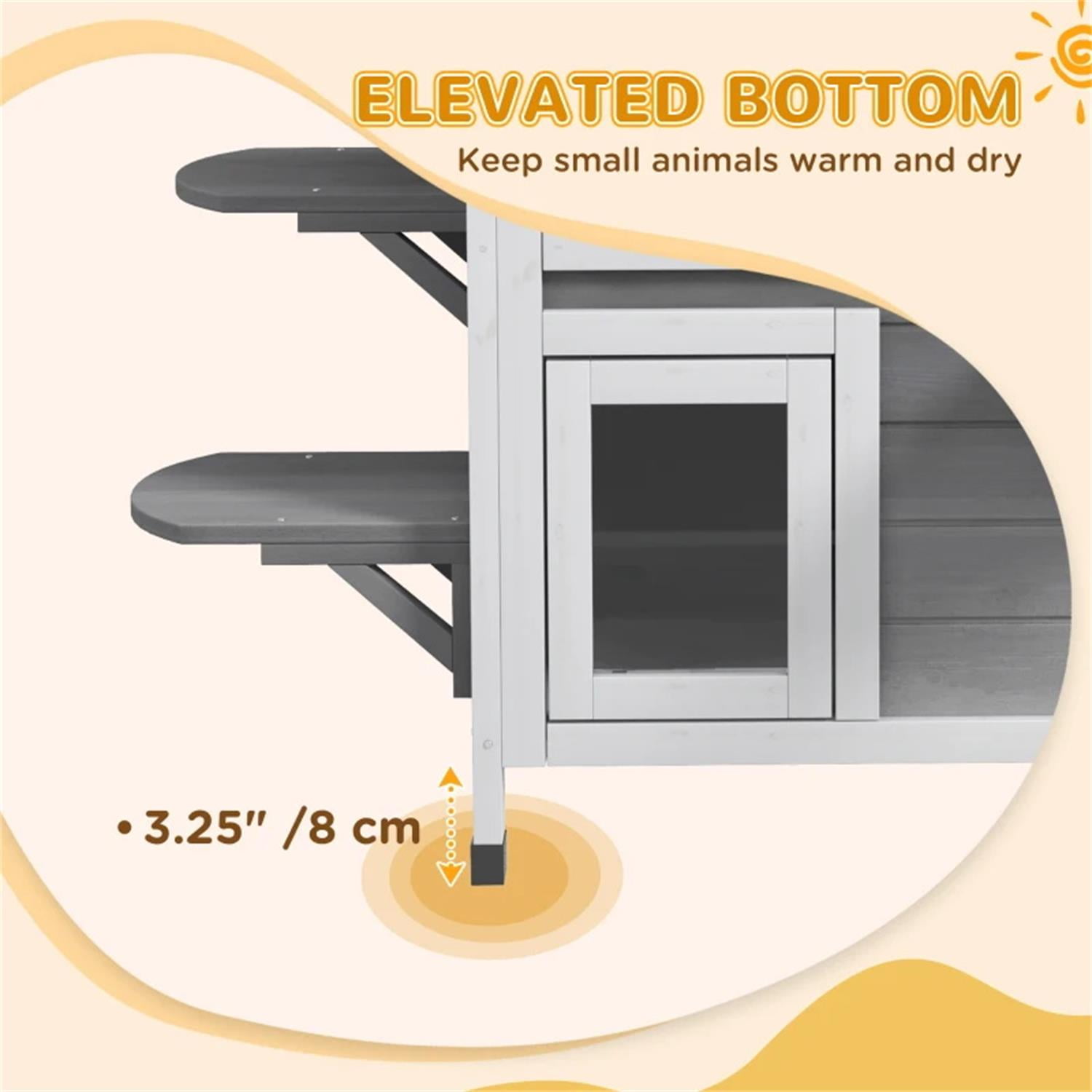 Pefilos 35" Wooden Cat House 2-Story Indoor Outdoor Luxurious Cat Shelter with Jumping Platforms, Openable Weatherproof Roof, Escape Door, Gray