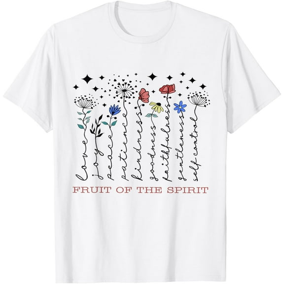 Fruit Of The Spirit Christian Religious Bible Verse Flowers T-ShirtMen and women, White T-shirt, size: Extra large