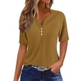 thumbnail image 1 of Yuyuzo Womens Summer Tops Notch V Neck Button Tunic Tops Short Sleeve Loose Summer Basic Tee Shirts, 1 of 5