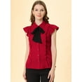 thumbnail image 2 of INSPIRE CHIC Women's Ruffle Bow Tie Chiffon Top Peter Pan Collar Button Down Shirts, 2 of 6