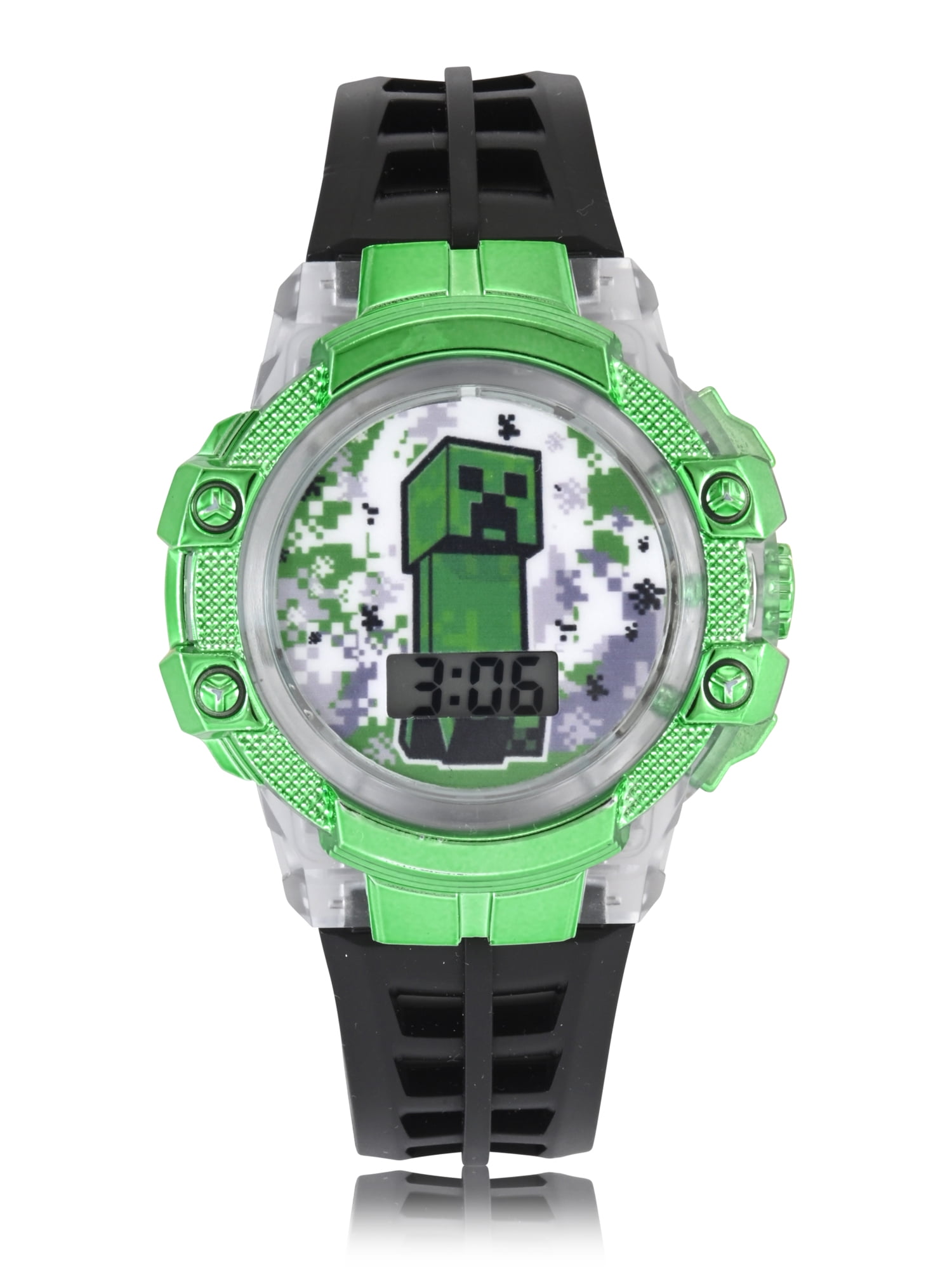 Minecraft Creeper Unisex Child Green Flashing Bezel LCD Watch, MIN4299WM