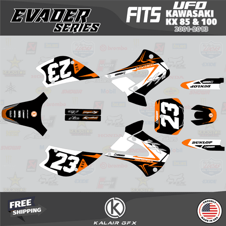 Kalair GFX Graphics Kit for Kawasaki KX100 UFO RESTYLE (2001-2013) Evader Series