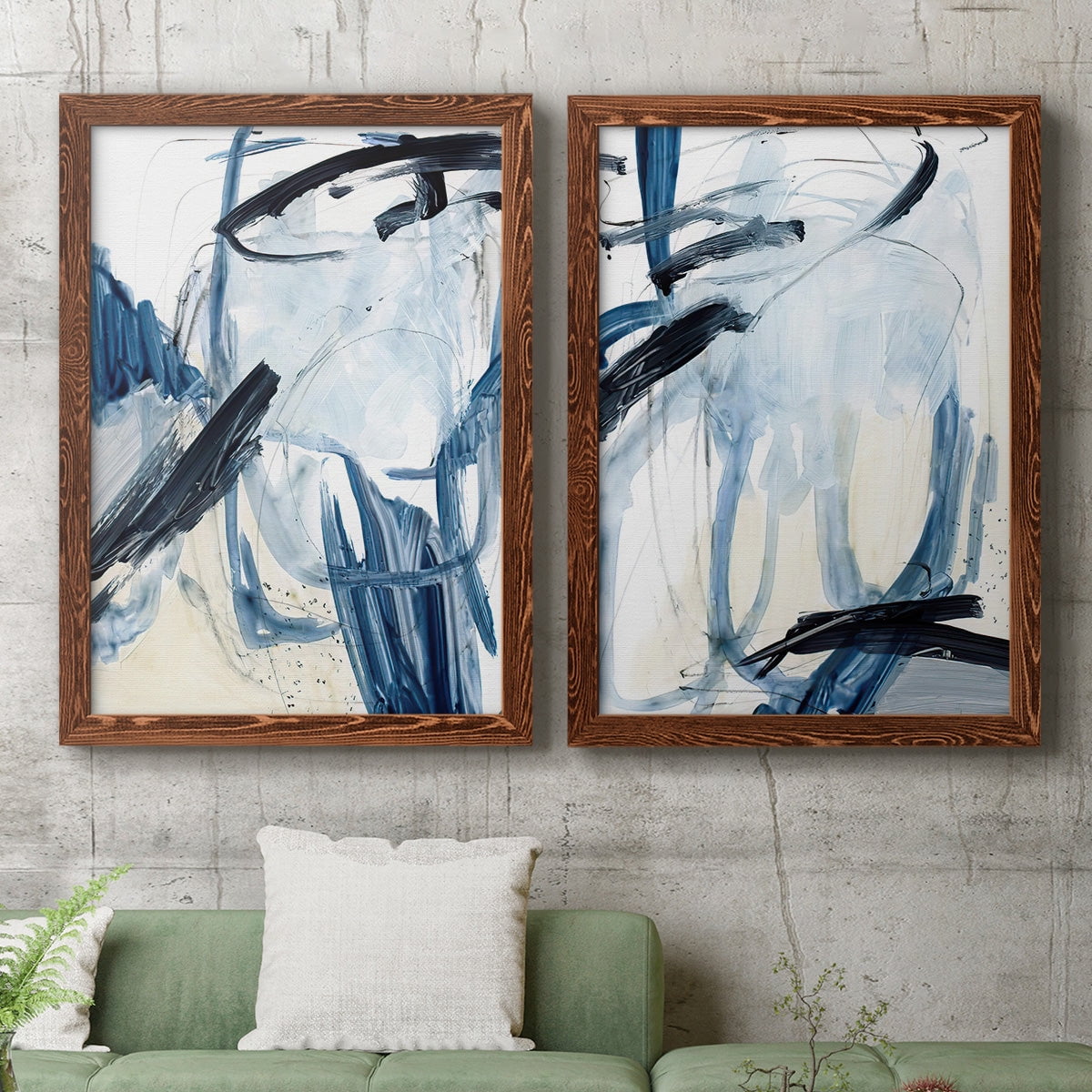 Indigo Swash I - Premium Framed Canvas 2 Piece Set - Ready to Hang