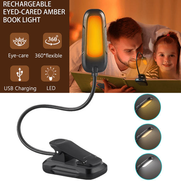 Flexible LED Book Light with USB‑C Rechargeable Battery, 3 Light Modes, Easy Clip & Adjustable Neck for Reading, Laptop, Bed, Home Office Task Lighting